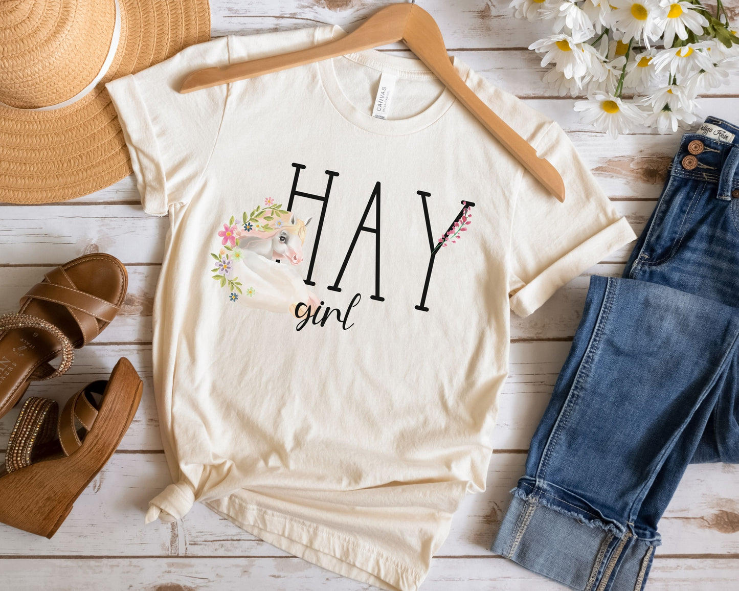 hay girl country shirt, white horse western outfit